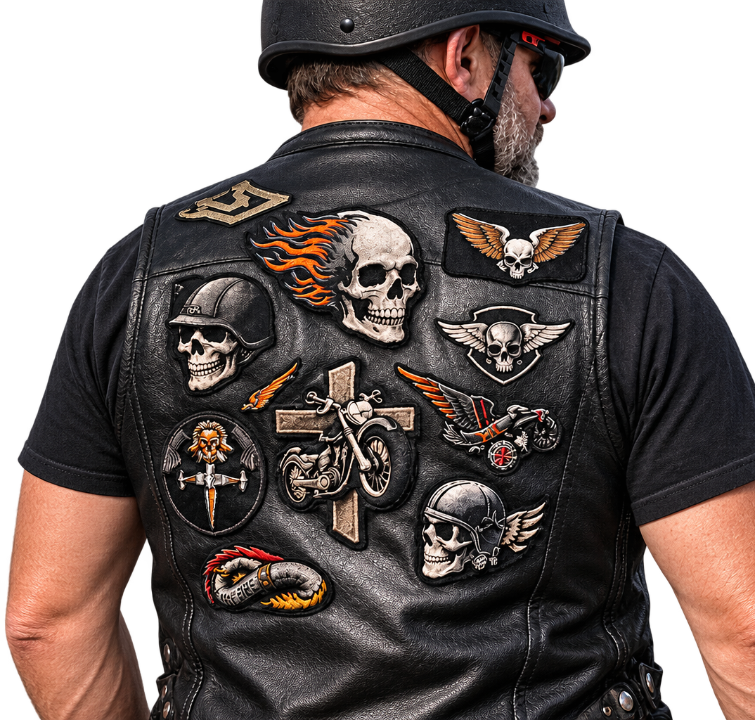Custom embroidered motorcycle club patches for USA biker vests
