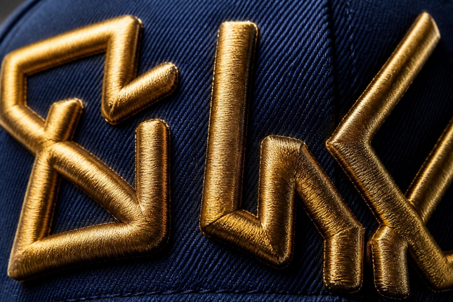 Macro photo of raised 3D puff embroidered patch stitching