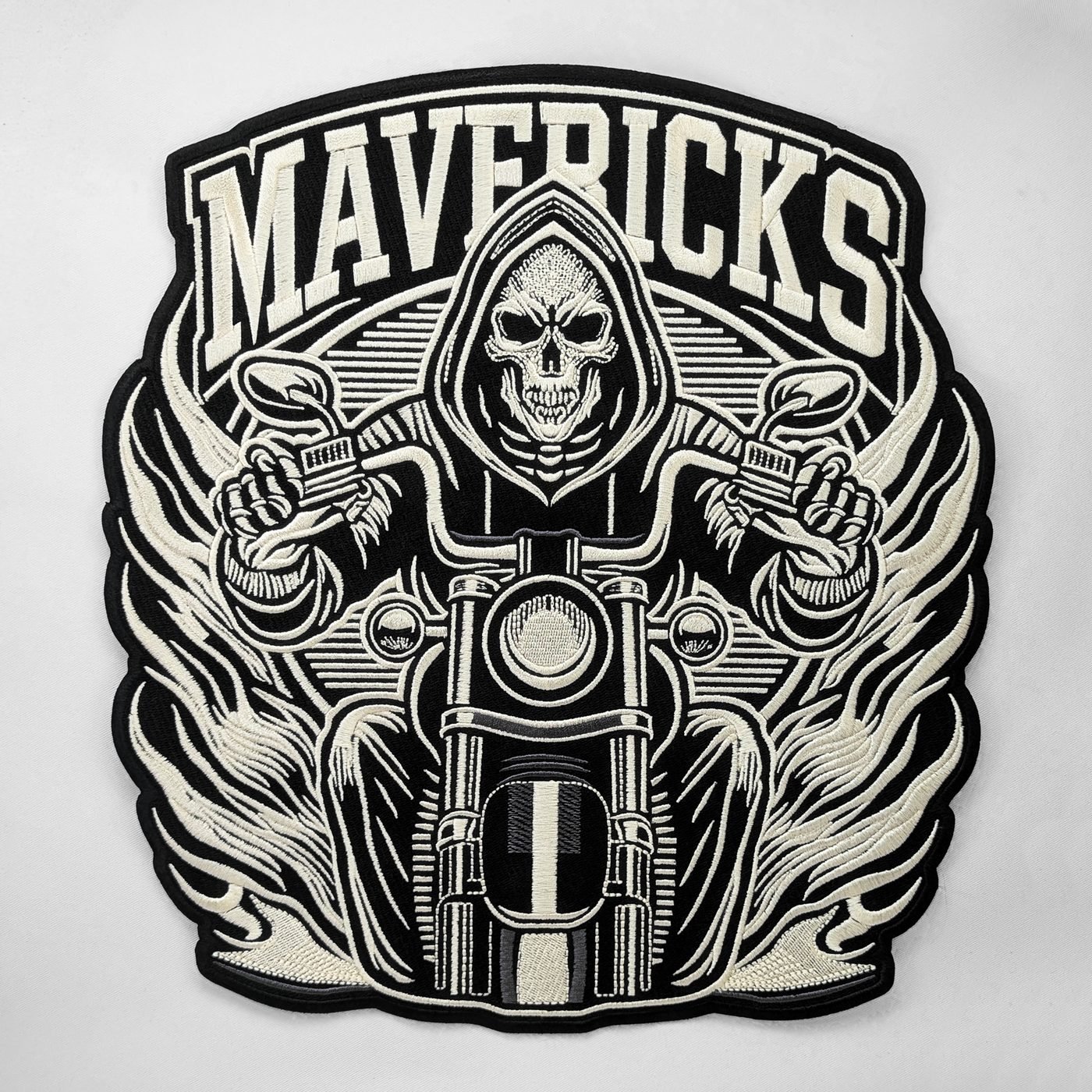 Custom Mavericks varsity-style back patch