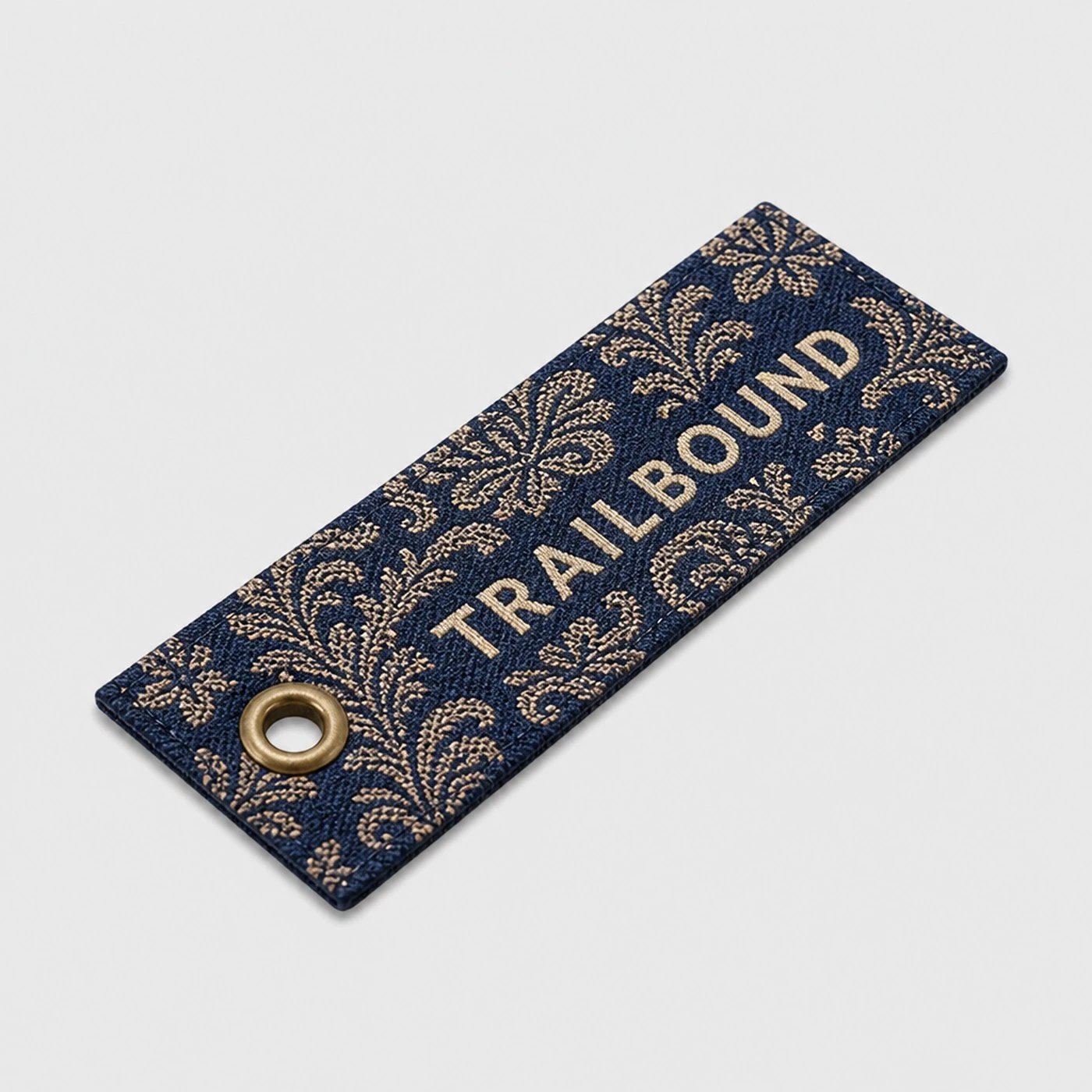Custom woven navy luggage tag